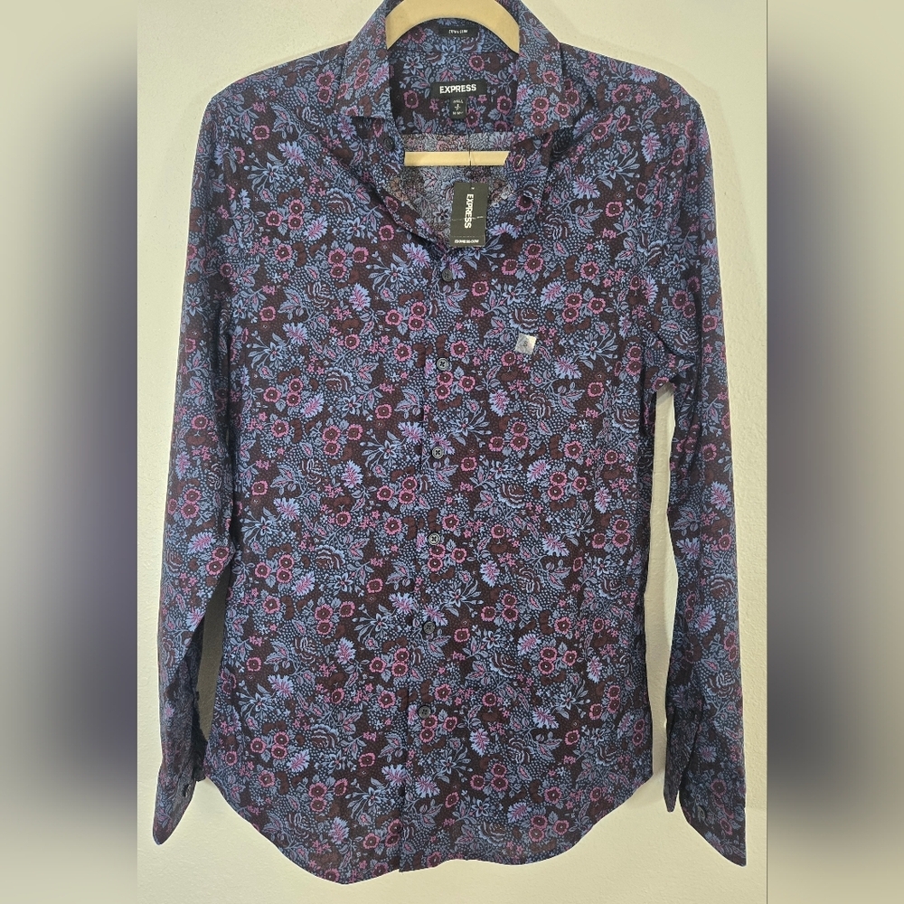 *NWT* Express Men's Floral Button-Down Shirt Extra Slim Preppy Academia, Small